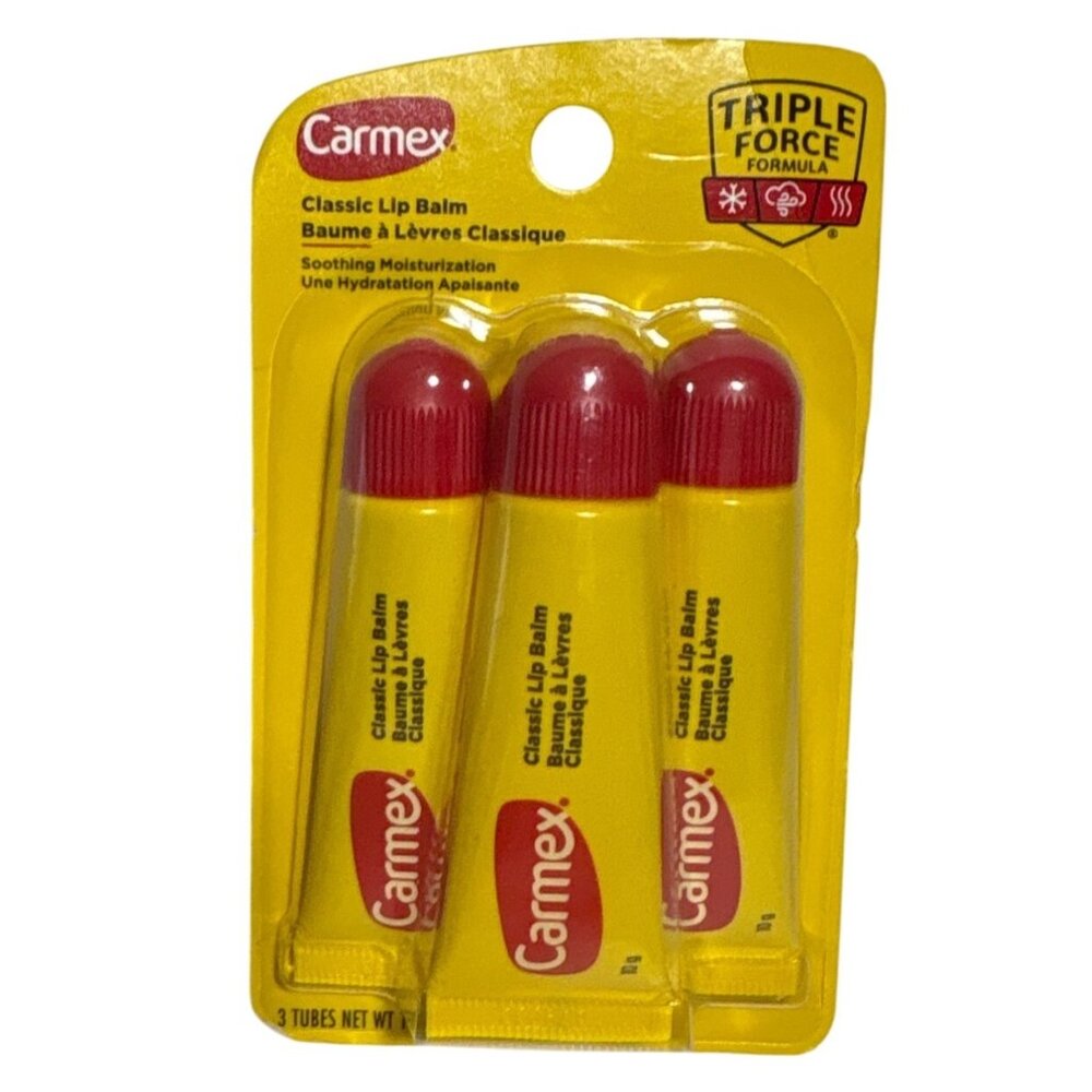 Carmex Classic Lip Balm Triple Force Formula 3 Tubes Soothing Moisturization